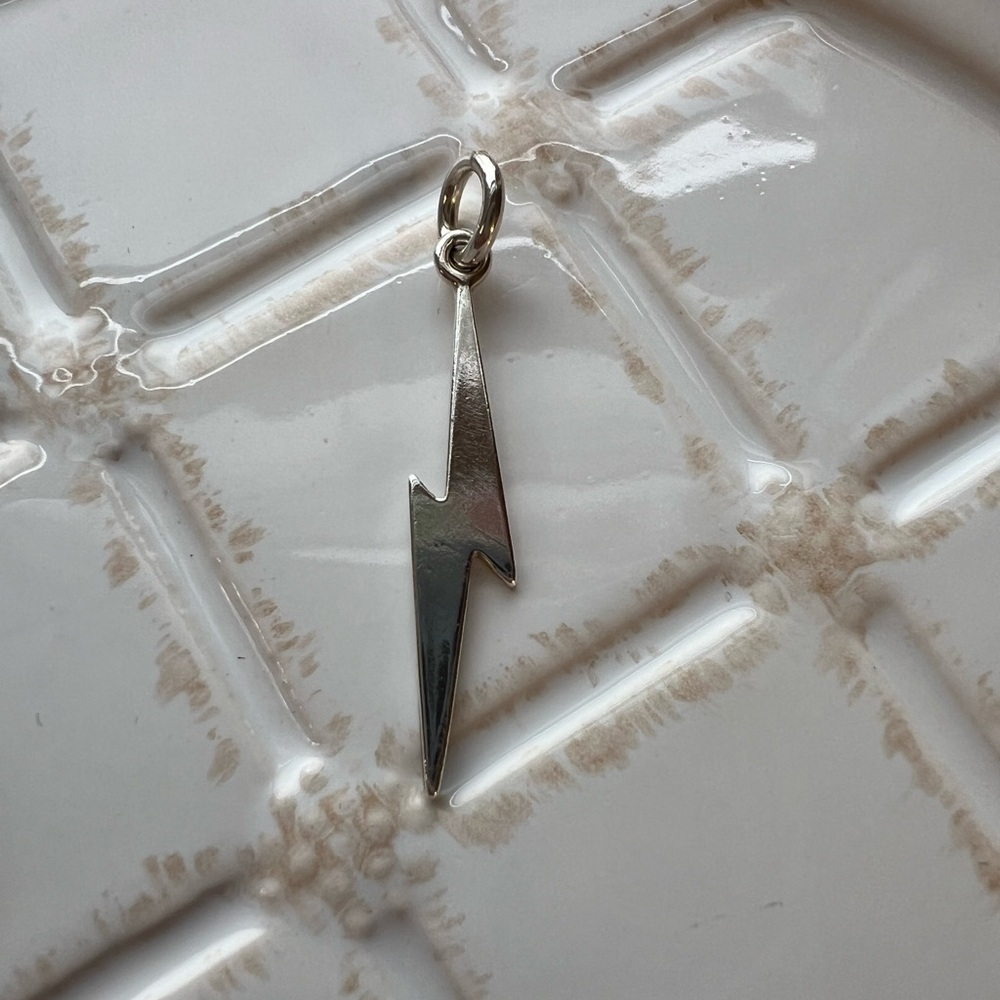 Lightning Bolt Pendant Silver Tone Minimalist Charm